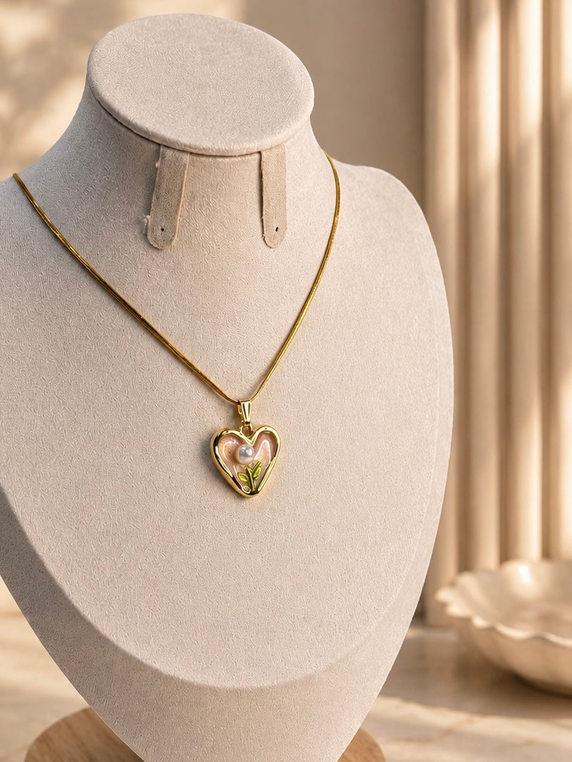 Blush Pearl Heart Necklace