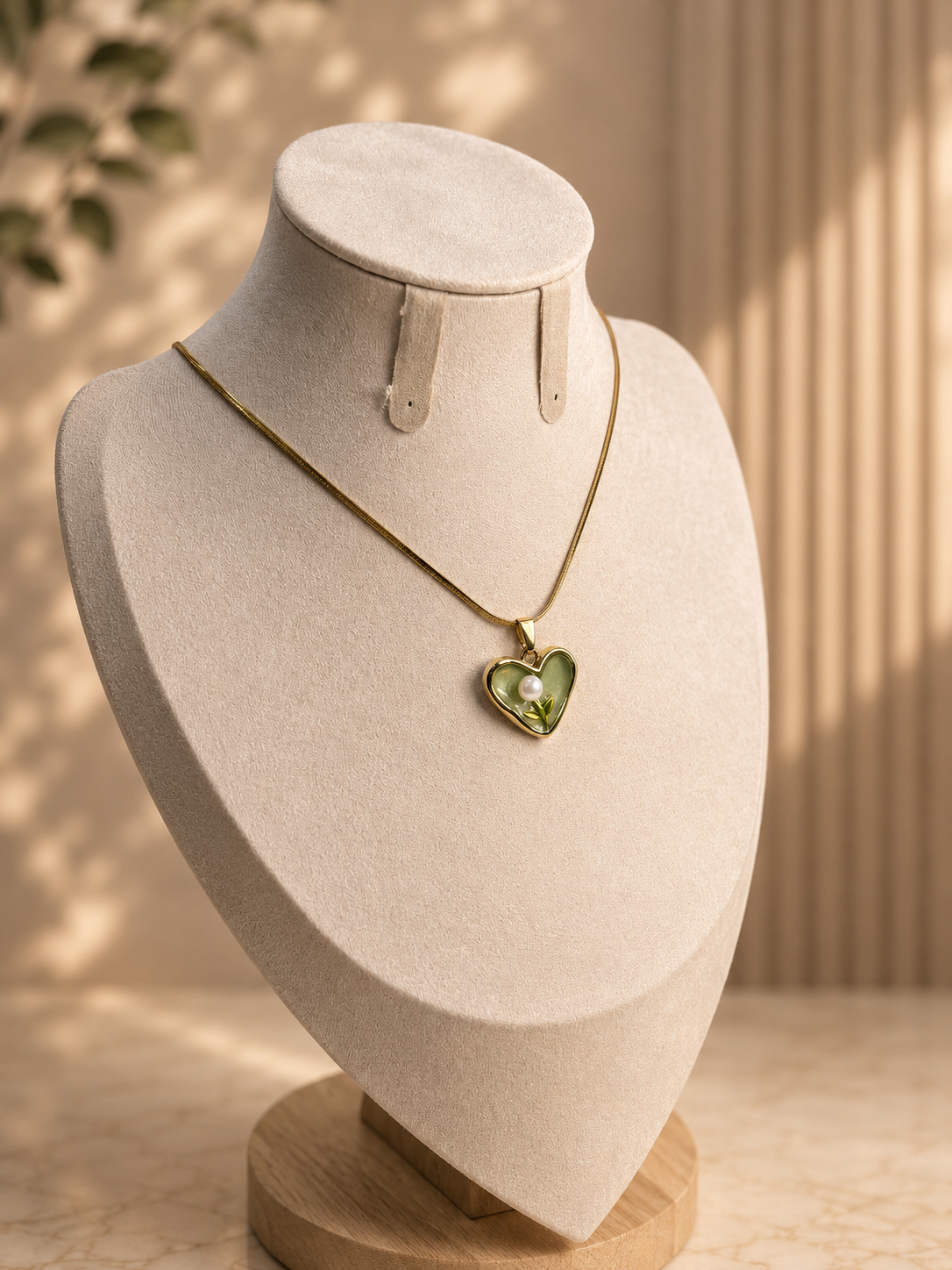 Sage Pearl Heart Necklace