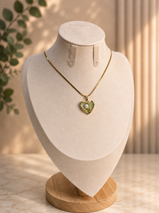 Sage Pearl Heart Necklace