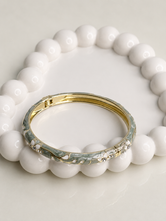 Sage Pearl Enamel Bangle