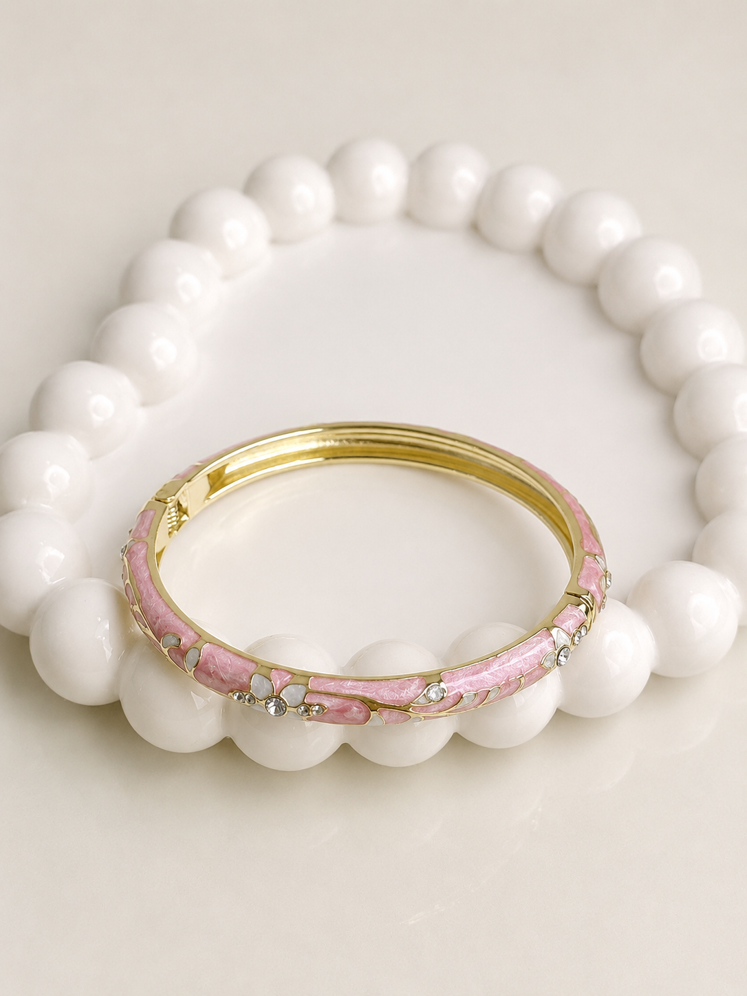 Pink Pearl Enamel Bangle